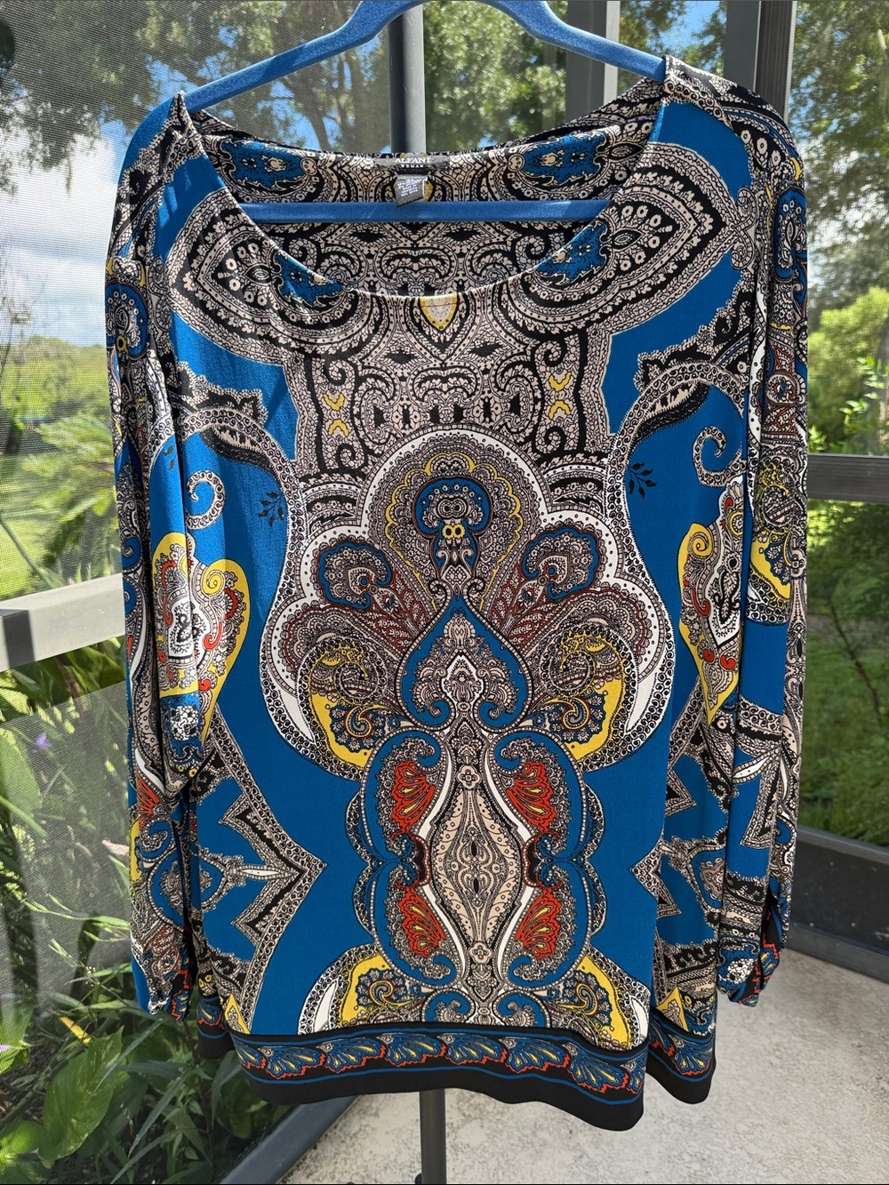 Alfani Blue Paisley-Print Long Sleeve Top